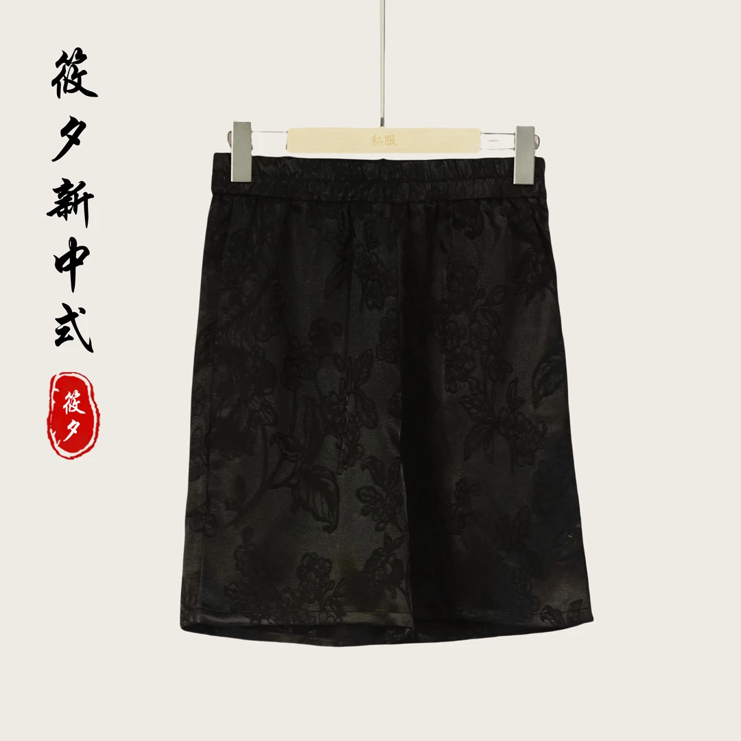 【筱夕定制】新中式国风松紧腰纯色休闲短裤（T378）
