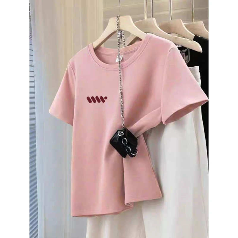 磨毛厚款正肩短袖t恤女2025新款早秋新款粉色上衣纯棉百搭打底衫