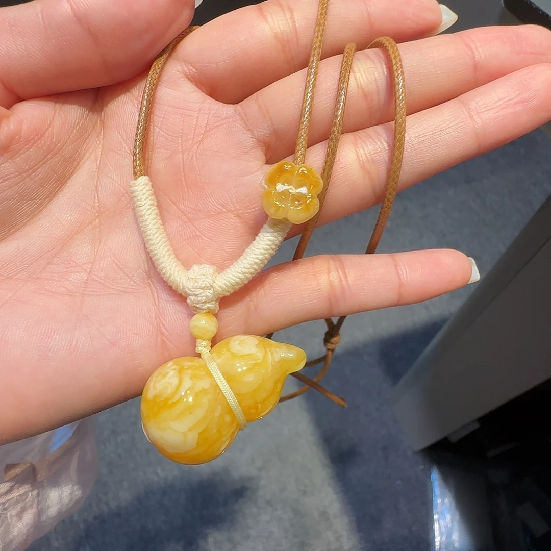 琥珀未镶嵌珠宝奇石葫芦项链