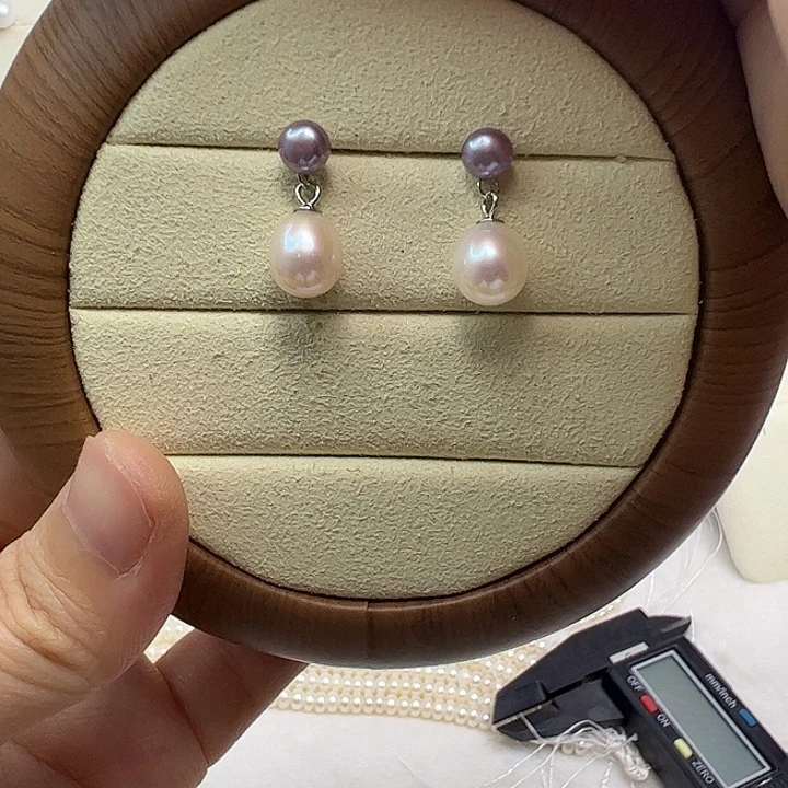 银S925镶嵌耳饰淡水珍珠5.5/8.3mm