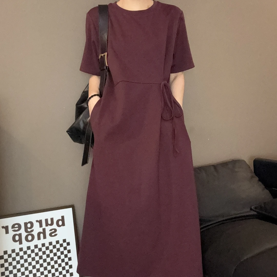 夏季新款时尚洋气宽松设计感中长款T恤连衣裙-25140