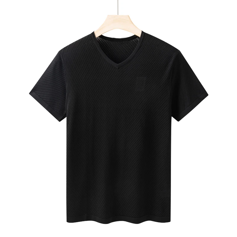 CA1 机场货 卡夏季男式短袖镂空T恤 桑蚕丝V领套头休闲商务上衣