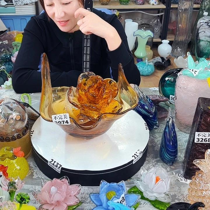 1霸王花短杆1果盘 家悦琉璃工艺品盘不完美