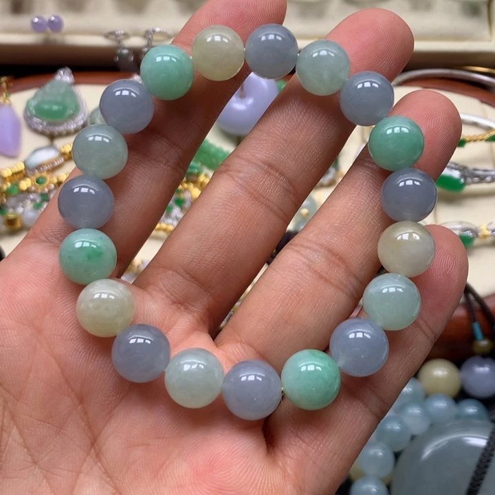 翡翠未镶嵌手链多宝串卡10