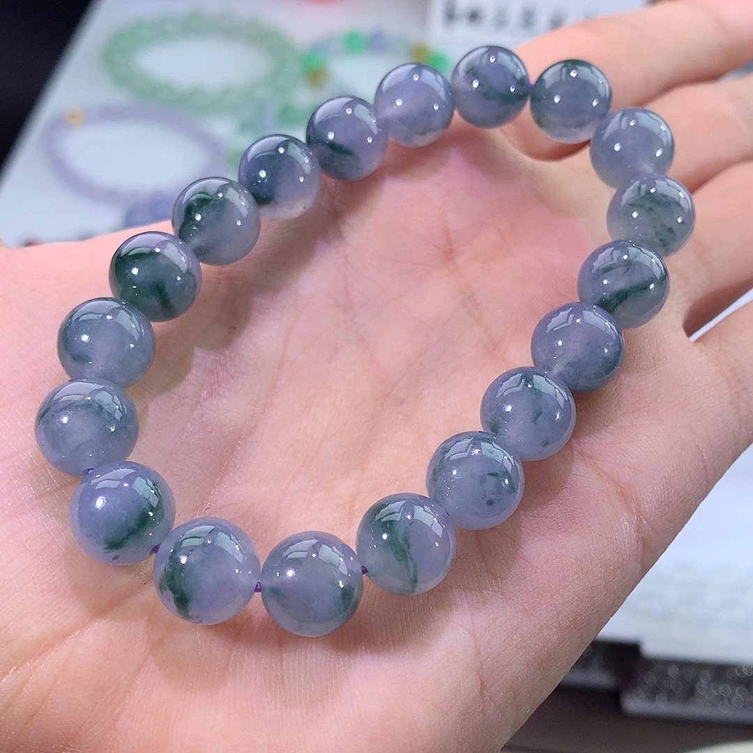 未镶嵌手链翡翠冰种蓝紫飘花手串