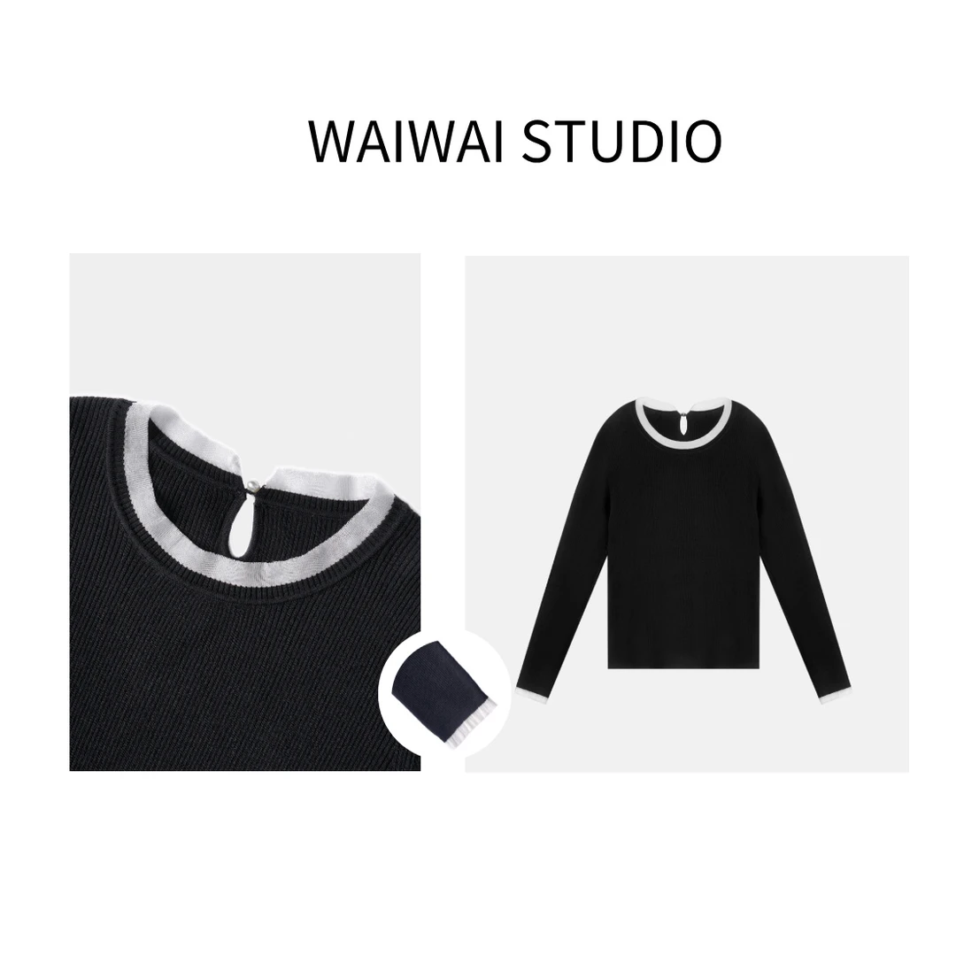 【归浅织羽】显瘦法式气质圆领撞色针织衫上衣 HQ53Z013