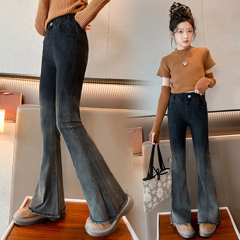 女童喇叭裤春秋2025新款洋气牛仔裤大童春款微喇韩版弹力儿童裤子