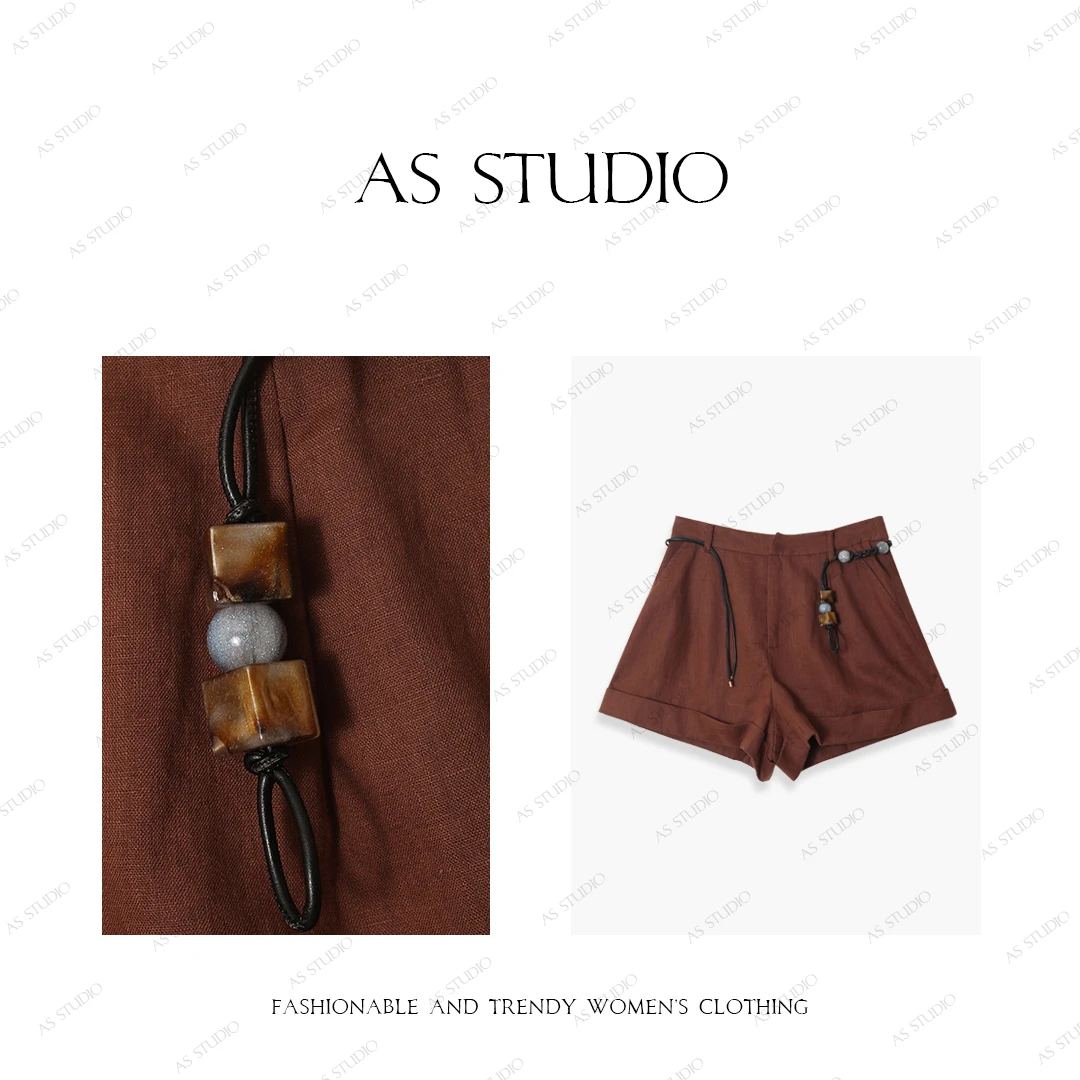 【AS暗礁】25新时尚高腰配腰带纯色休闲百搭短裤AS25XDK00341