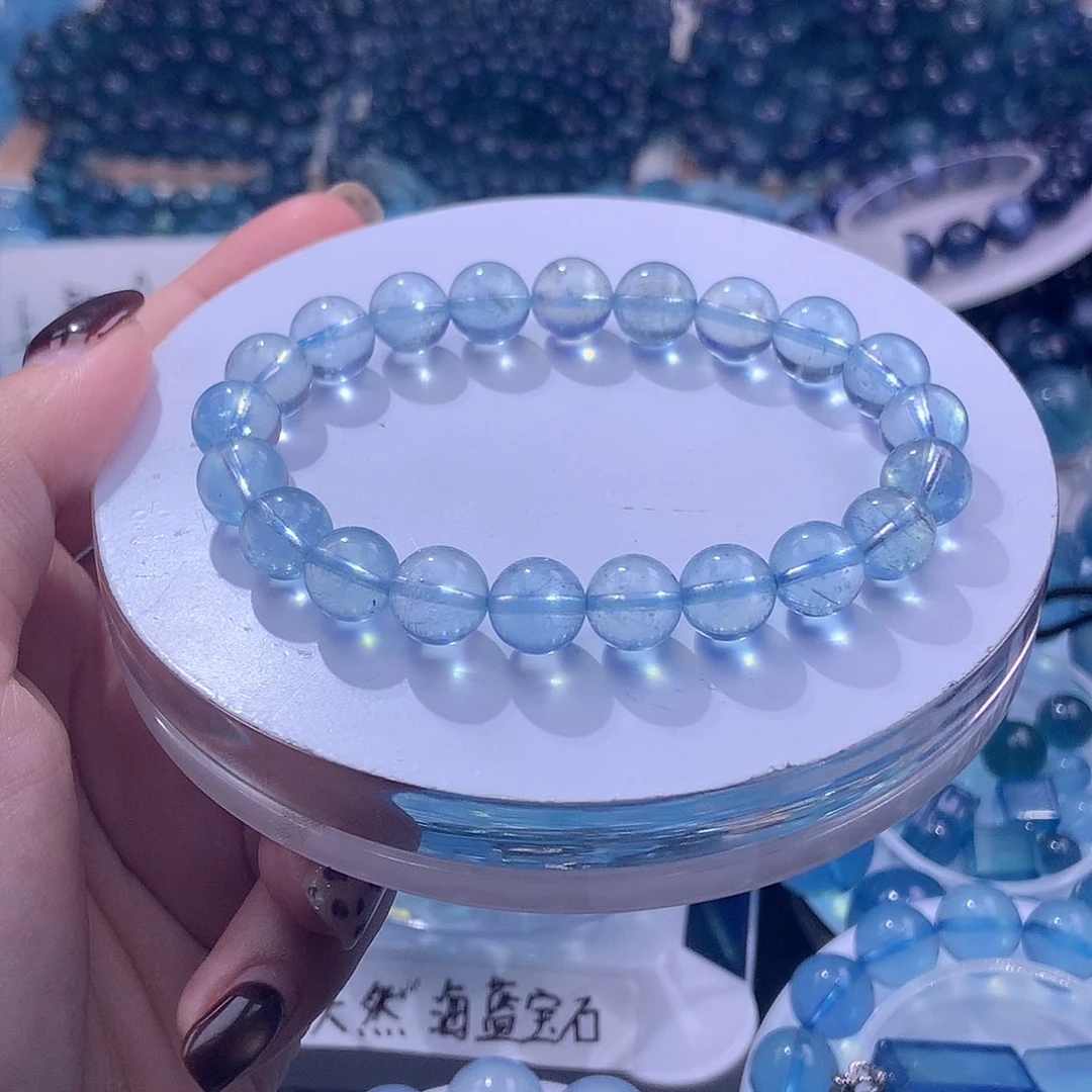 未镶嵌手串海蓝宝石冰川黑爆闪9m【220元】要拍4件