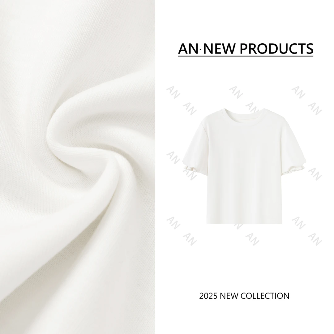 C03081【白开水】新款减龄宽松独特漂亮纯色花苞泡泡袖T恤