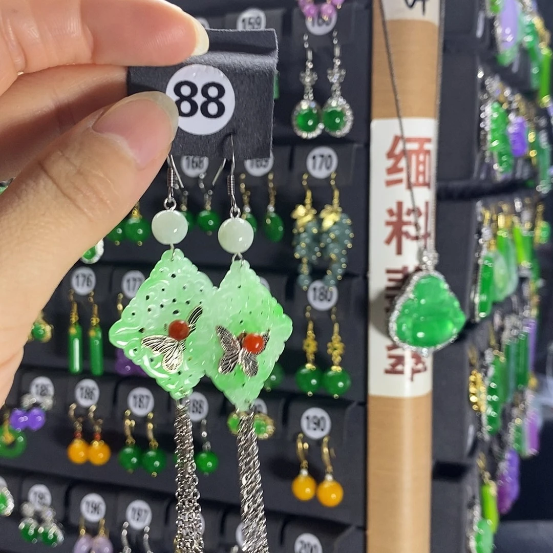 银S925镶嵌翡翠耳饰88