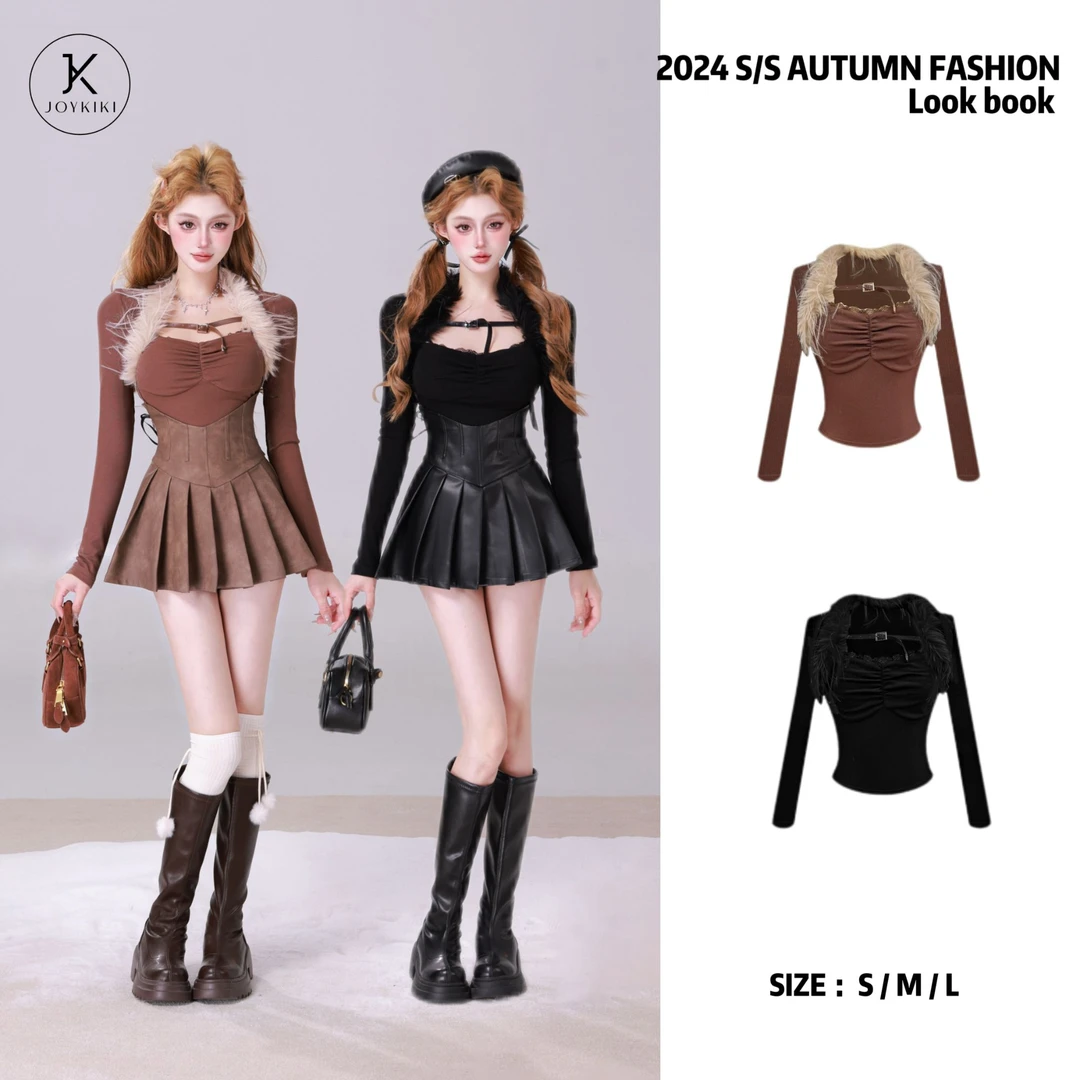 【JOYKIKI 清清!】【伦敦衔头】纯欲甜美可爱拼接毛毛上衣 J24D209