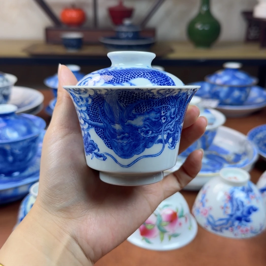 景德镇陶瓷手绘盖碗孤品