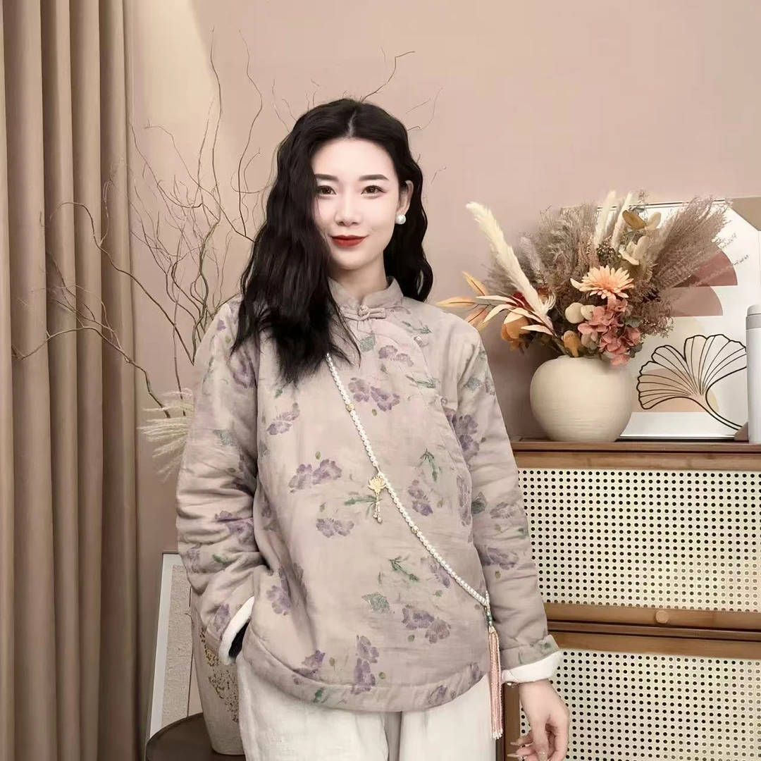 中式复古斜襟手工盘扣冬季长袖小衫秋冬款9012-9016