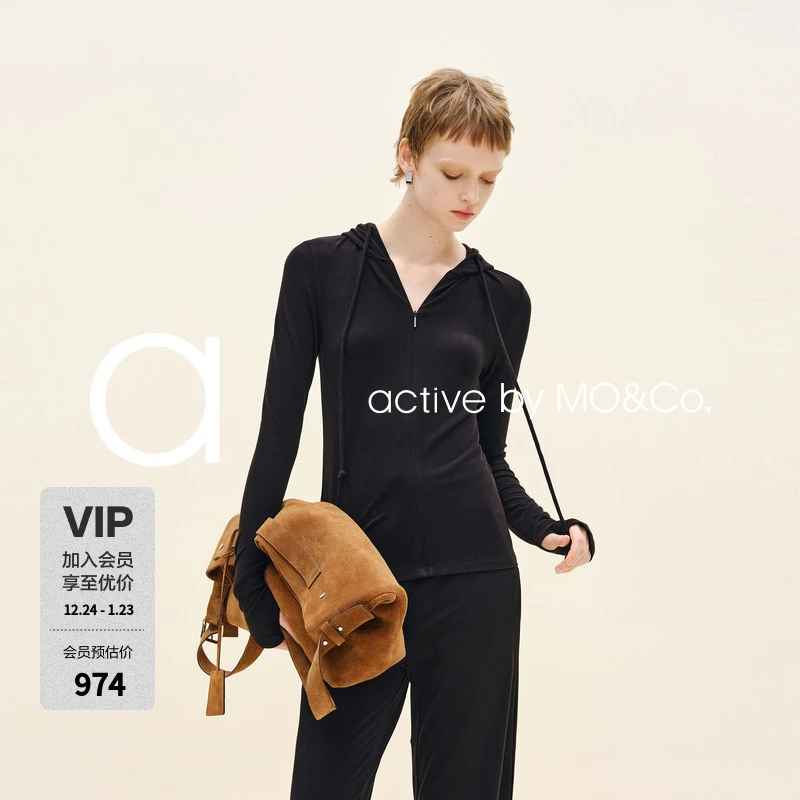 【active系列】MOCO外套2025秋新品德绒连帽修身收腰MBE3JKT017