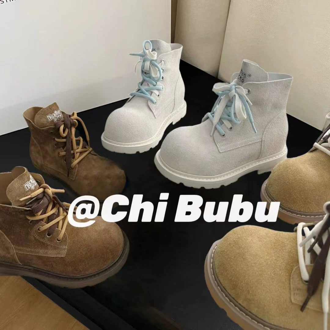 CHIBUBU时尚复古时髦女磨砂马丁靴翻毛女大黄靴