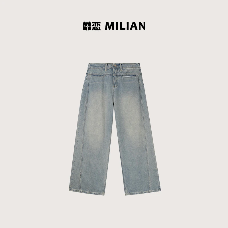 【蘼恋】春季新款气质时尚百搭休闲复古直筒牛仔裤-ST1735