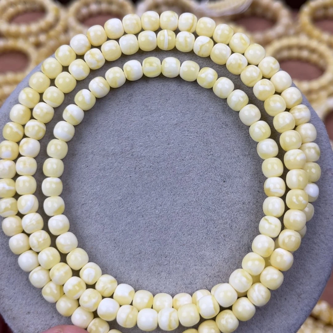 蜜蜡未镶嵌颈饰纯天然俄料瓷白花极限弧高桩6.5*6