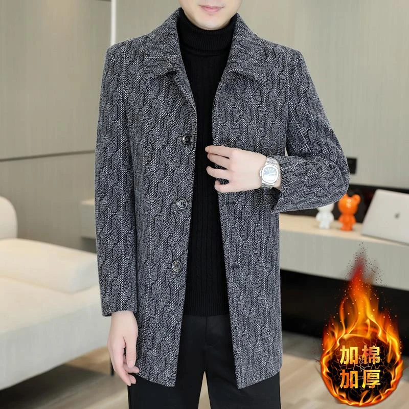 中长款男士毛呢大衣男款秋冬季加棉加厚潮流夹克高级感休闲风衣男