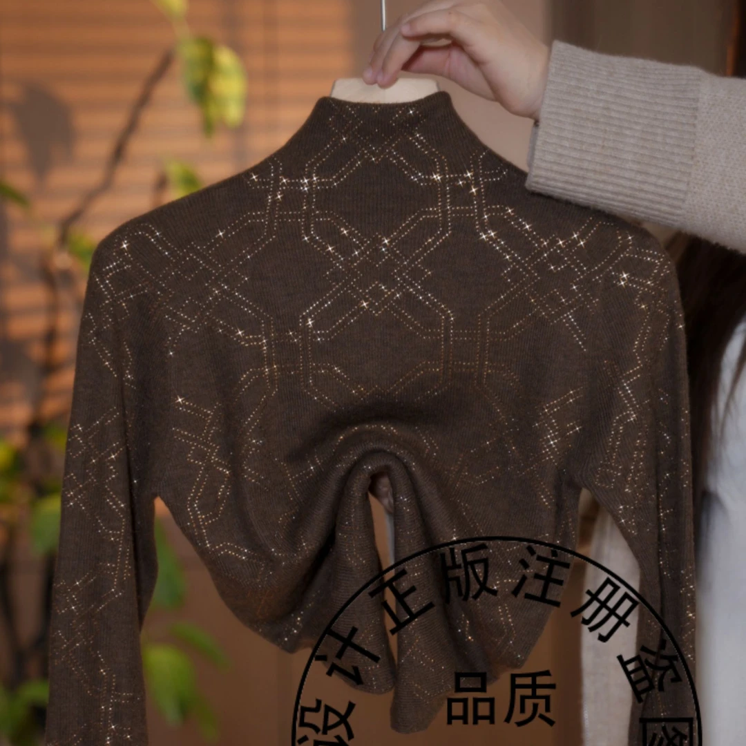2025年秋季新款烫钻高端百搭显瘦时尚减龄高领长袖上衣女GD1451