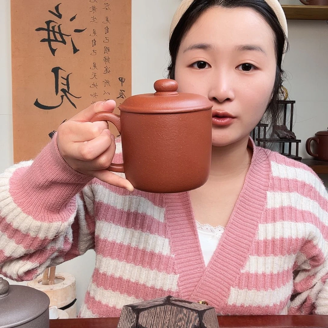 茶杯紫砂我*你微瑕紫砂盖杯红降坡
