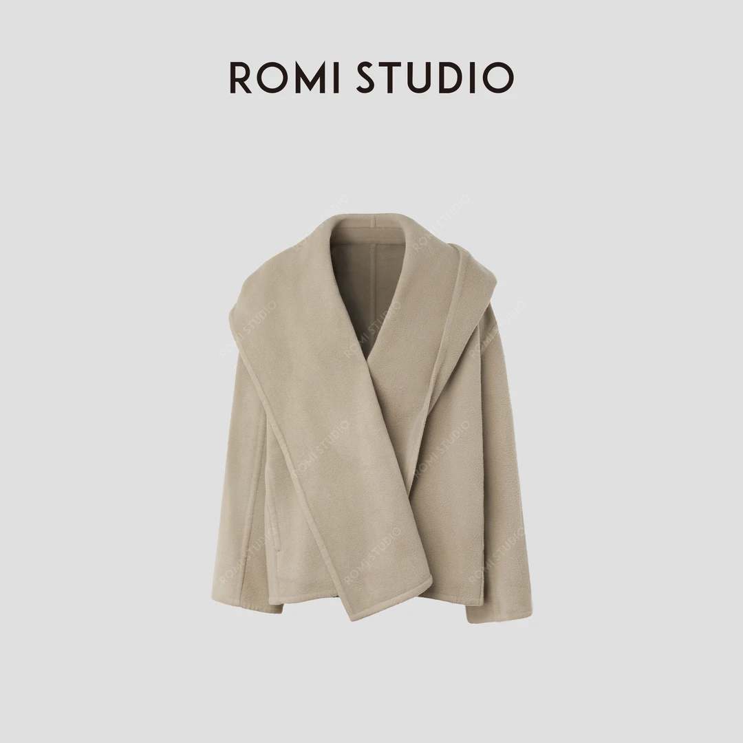 ROMI STUDIO"棕标系列"羊毛绒感 | 双面呢连帽气质大衣RWCAWG4869