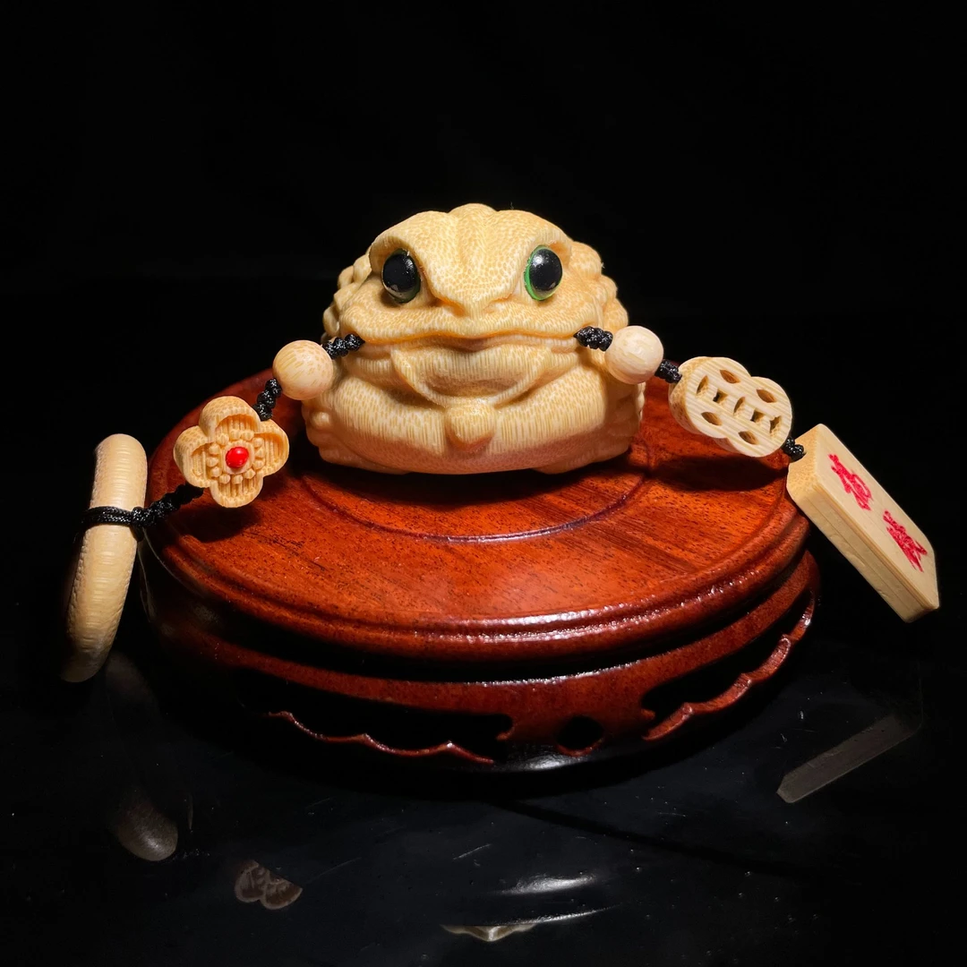 实心竹【鹰嘴金蟾】龙血金丝竹雕刻手把件文玩把件摆件