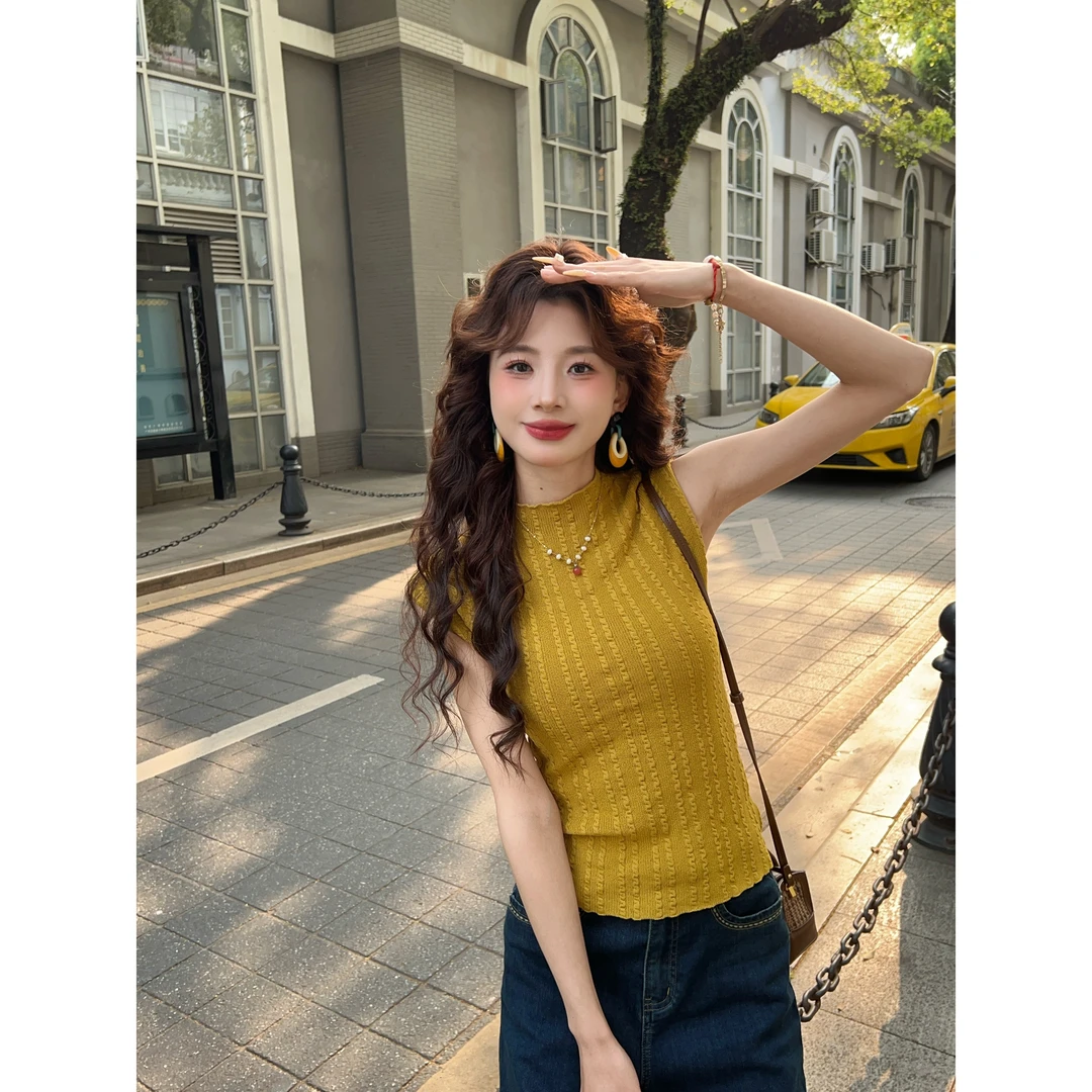 温敏er【黄莓果酱】欧若风穿搭短袖针织衫女夏薄款上衣MX9019536