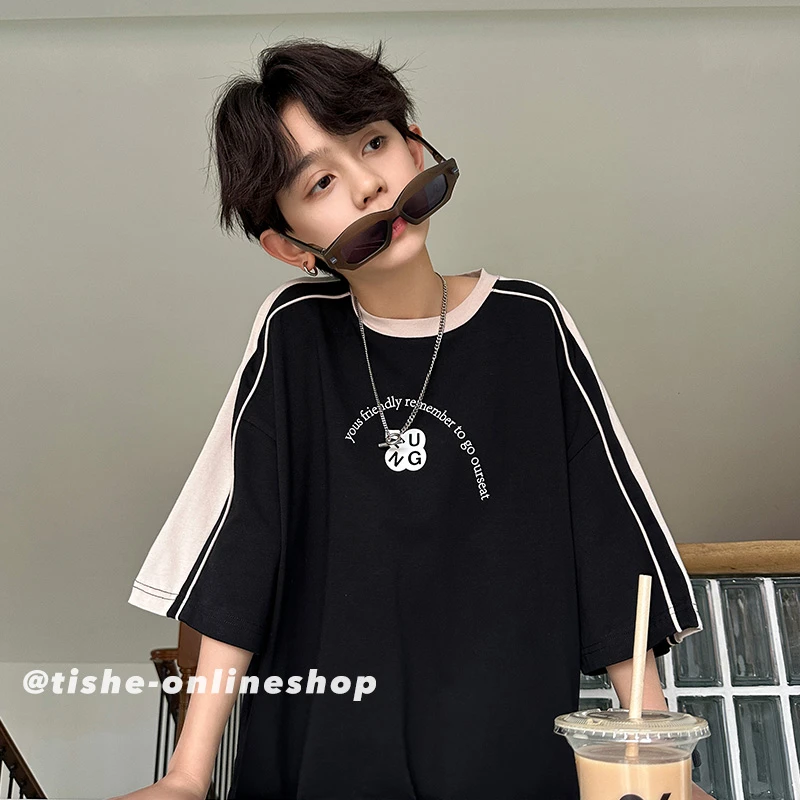 男童短袖T恤夏季薄款中大童体恤五分袖上衣大童男装宽松炸街夏装8