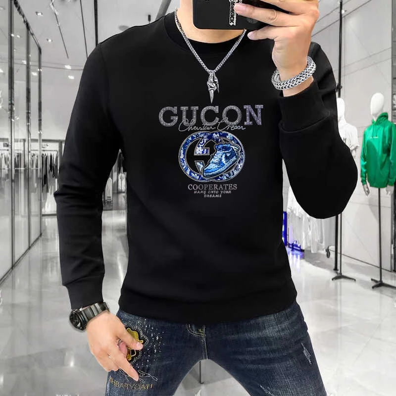 2025秋季新款男士潮流欧洲站卫衣男装士圆领长袖T恤欧货烫钻亮片