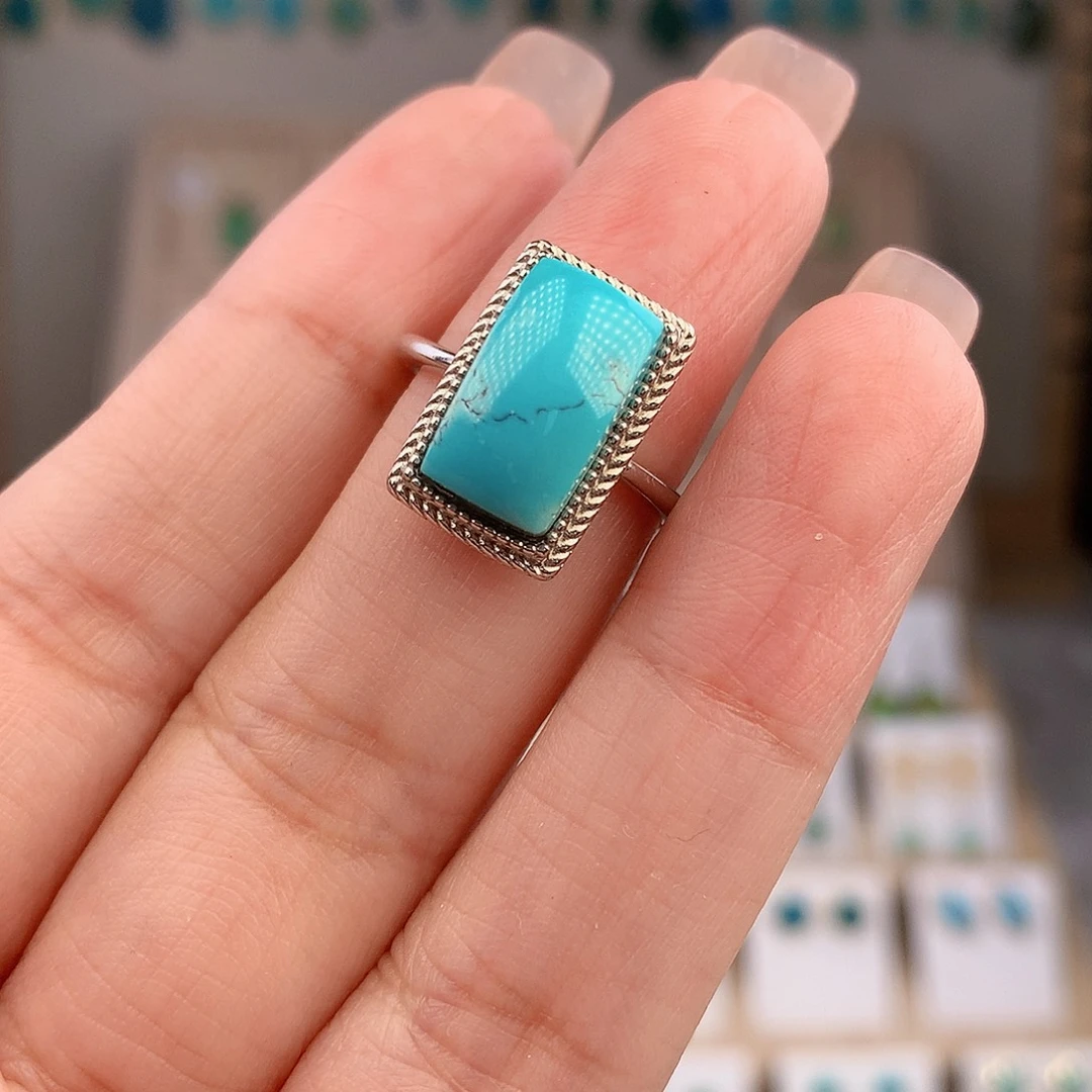 绿松石银S925镶嵌戒指