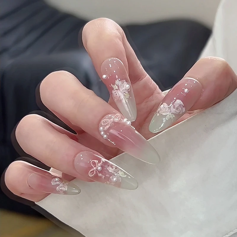 【花仙子】L抒雅手工穿戴甲纯欲气质指尖渐变淡雅高级指甲贴冰透