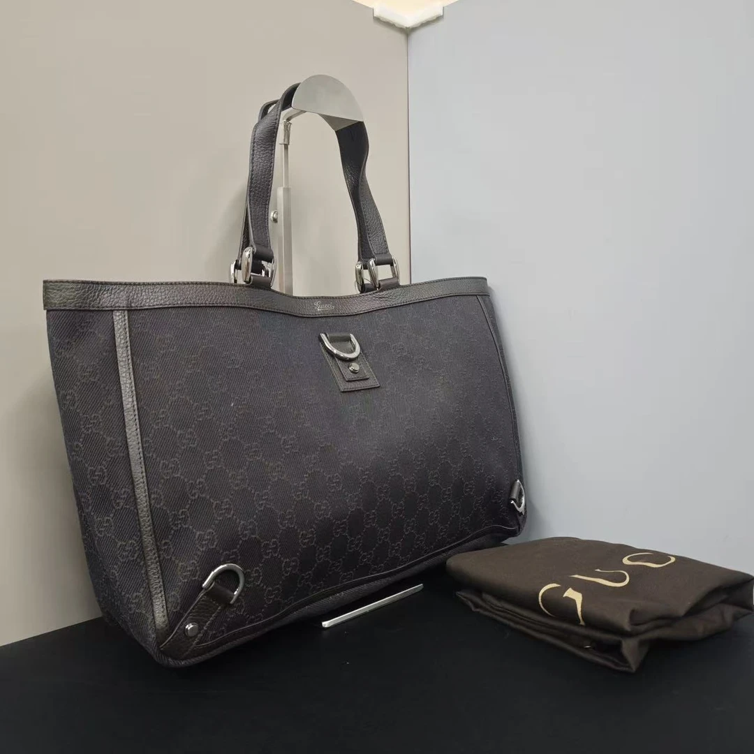 95新 GUCCI/古驰 古驰棕色帆布托特0640/二奢包包