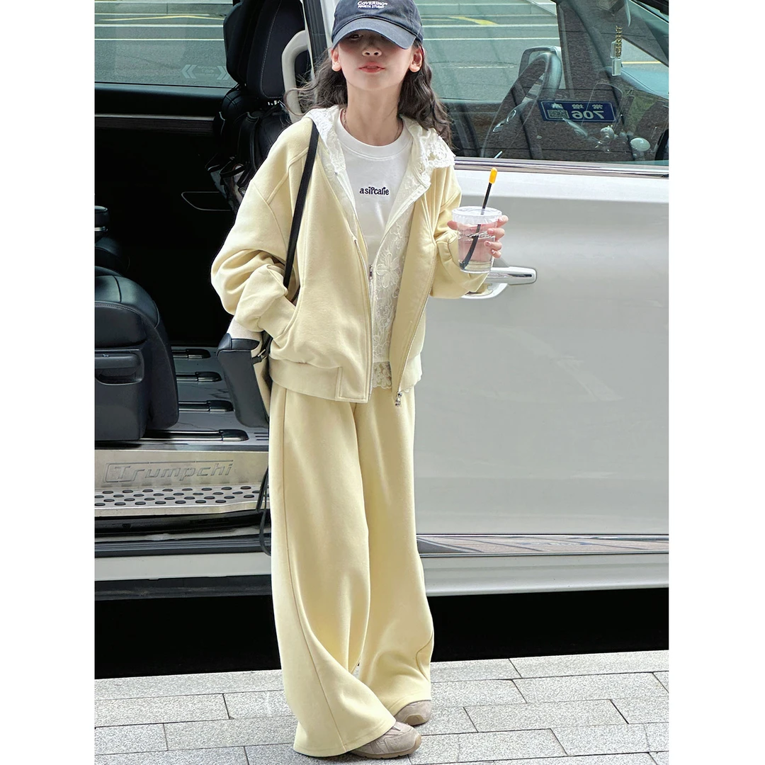 K29371孙小美 蕾丝拼接女童卫衣套装2025新款秋装儿童两件套