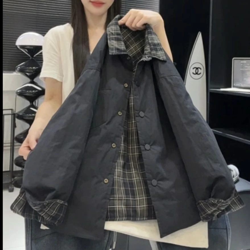 儿童棉服双面穿棉服亲子款姐弟款男女童2025冬季格子衬衫潮酷棉衣