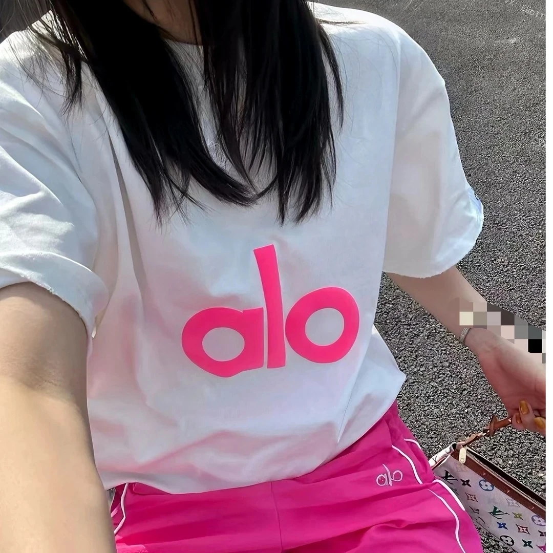 alo休闲美式短袖阿洛发泡印花宽松潮牌纯色上衣情侣T恤 ALO -4