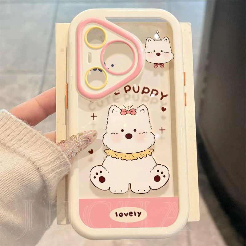 粉嘟嘟小狗适用苹果16手机壳女款华为mate70高级感卡通小米15VIVO