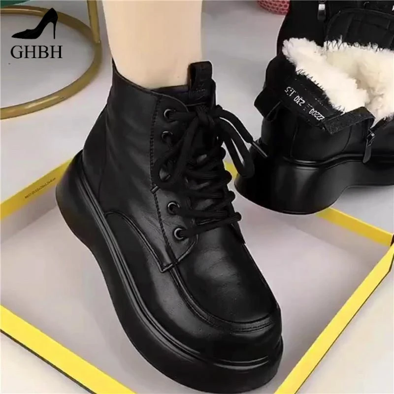 纯羊毛雪地靴女冬2025年新款加绒保暖厚底软底雪靴黑色短靴马丁靴