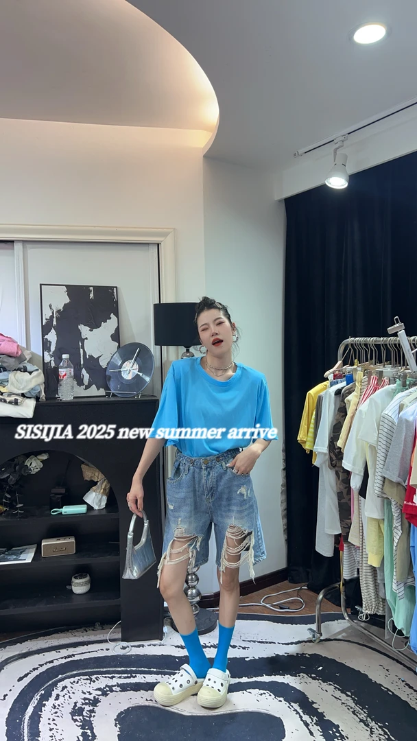 印花字母短袖复古港风宽松型T恤时尚套装减龄牛仔背心夏季思姐家