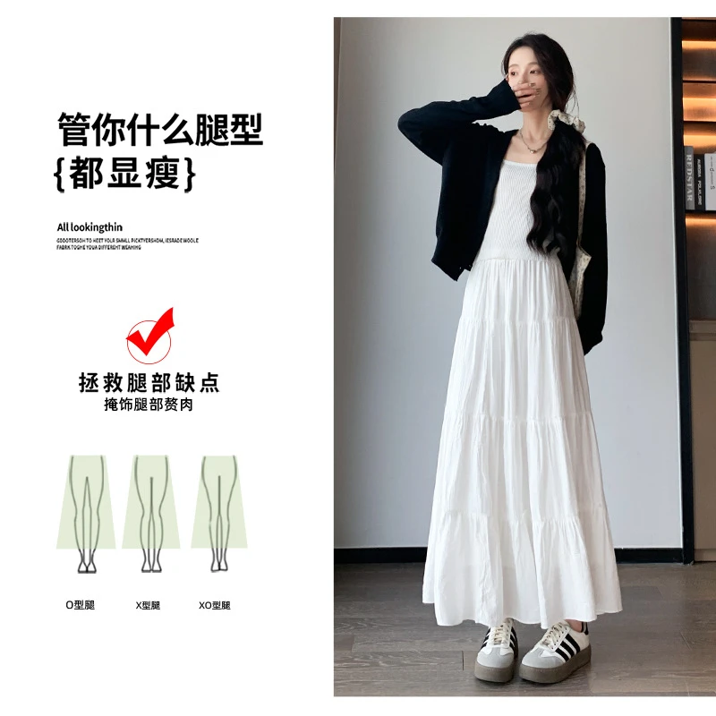 白色半身裙女夏季2025新款显瘦高腰a字蓬蓬裙小个子长裙子蛋糕裙