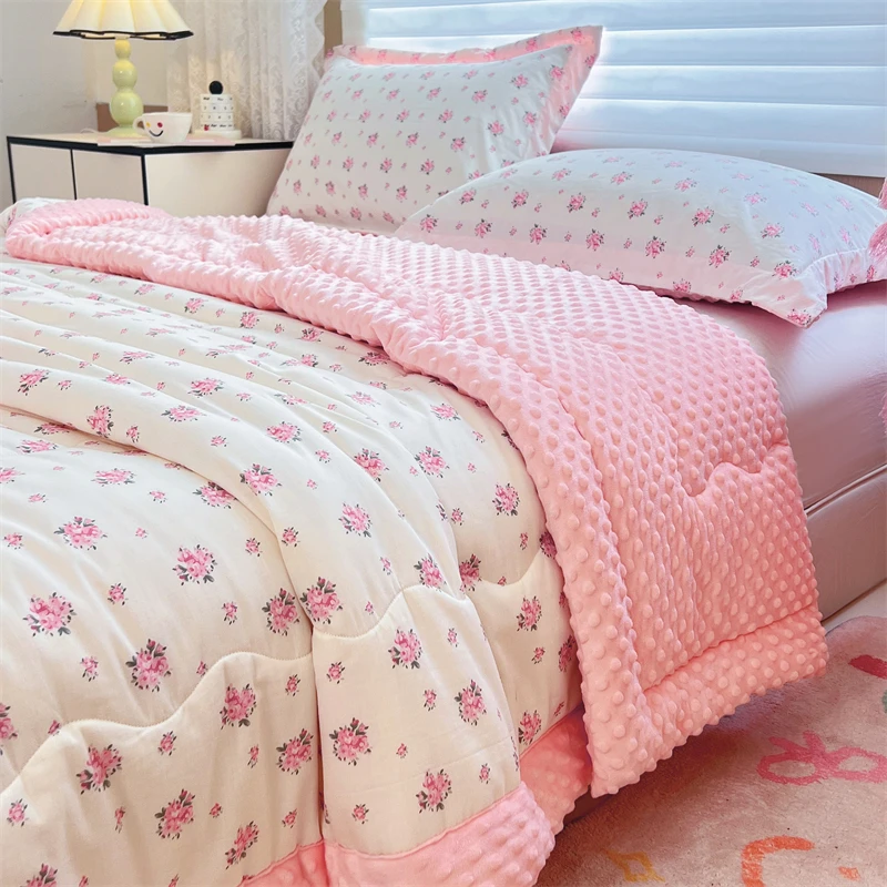 单人双人全棉斜纹豆豆绒春秋冬被学生宿舍被成人豆豆被一体可机洗