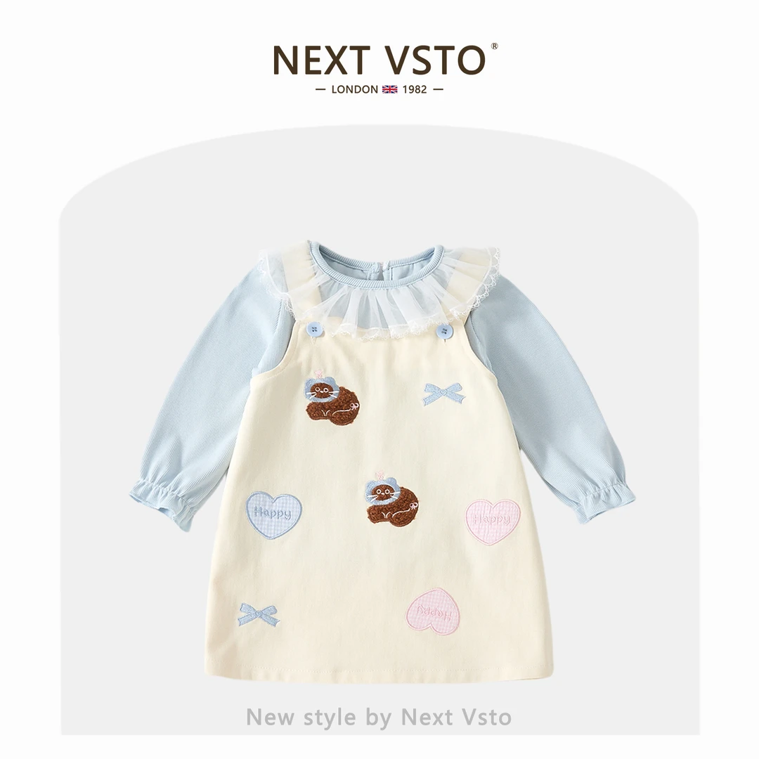 英国NEXT VSTO女童连衣裙套装春秋季洋气儿童打底衫背带裙两件套