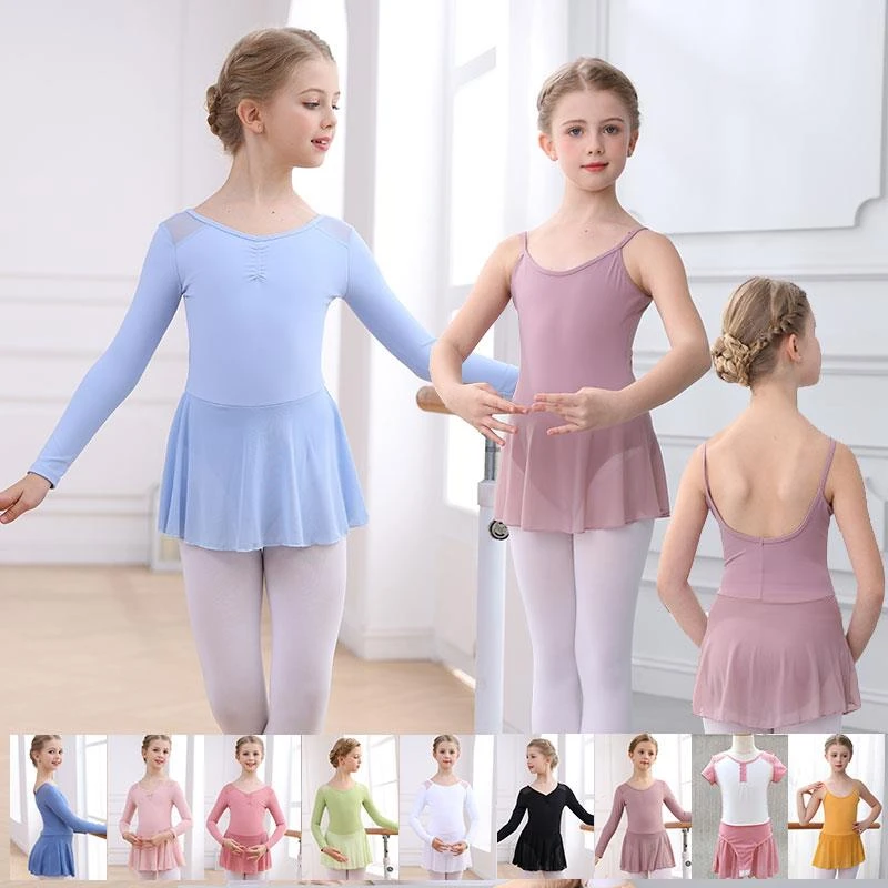 儿童芭蕾舞蹈服夏女短袖连体服少儿跳舞练功服考级服吊带中国舞裙