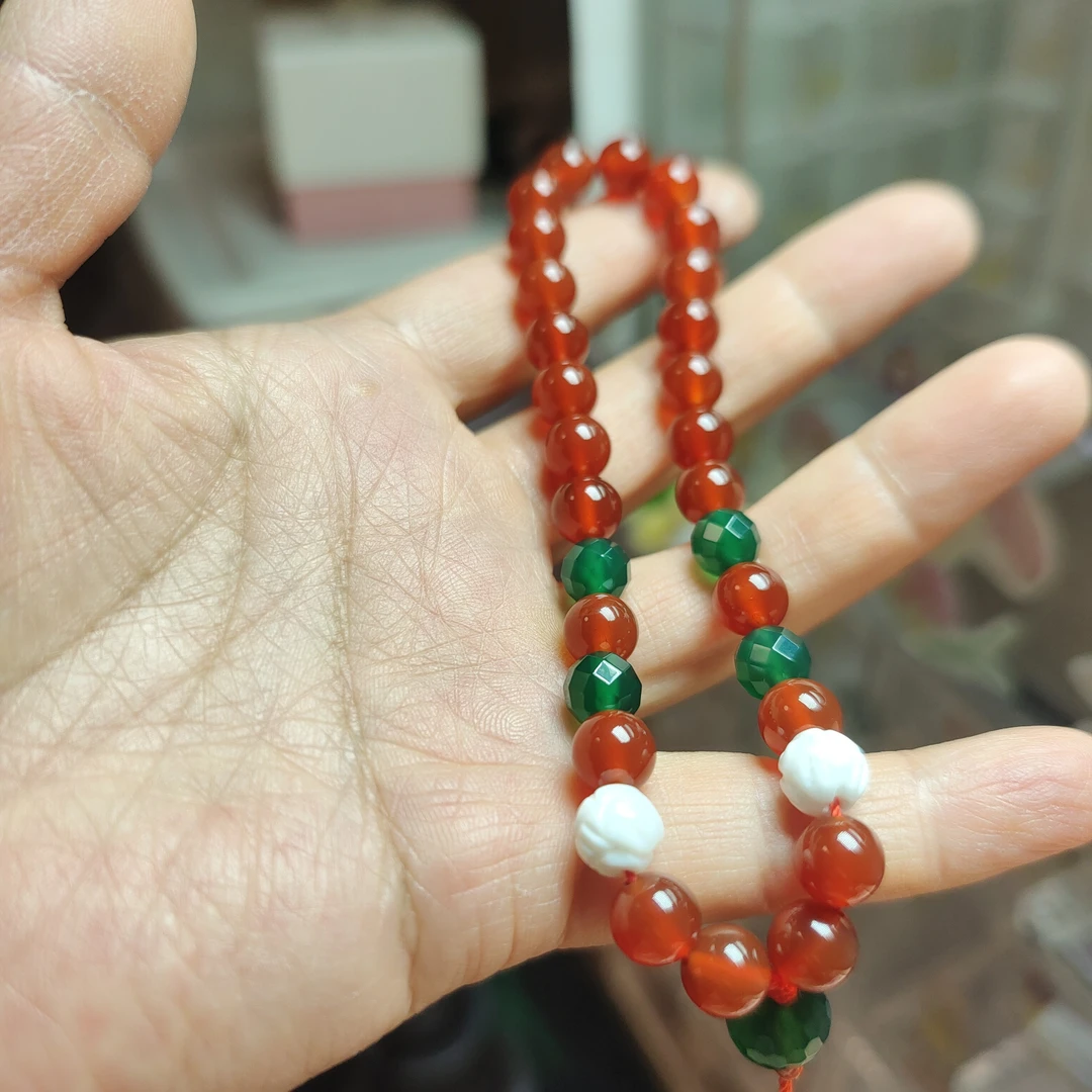红玛瑙➕绿玛瑙配饰手链