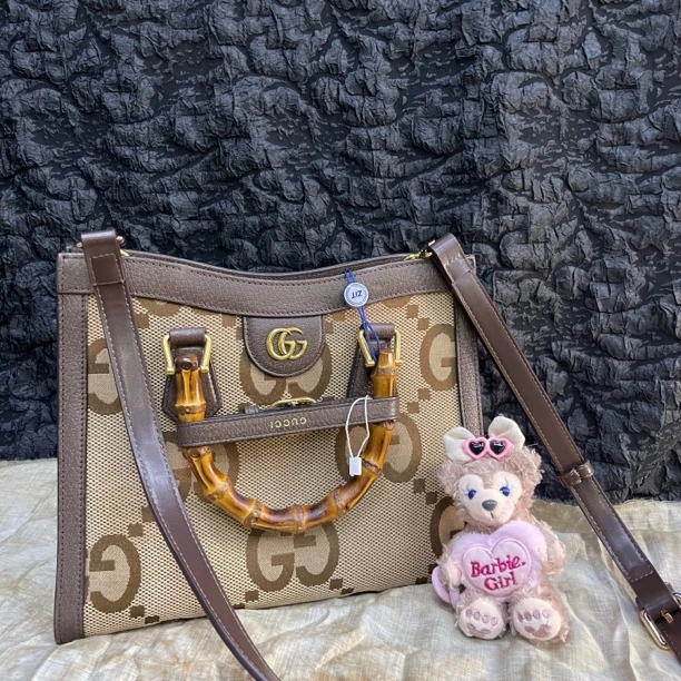 95新 GUCCI/古驰 Gucci Diana老花竹节手袋单肩包