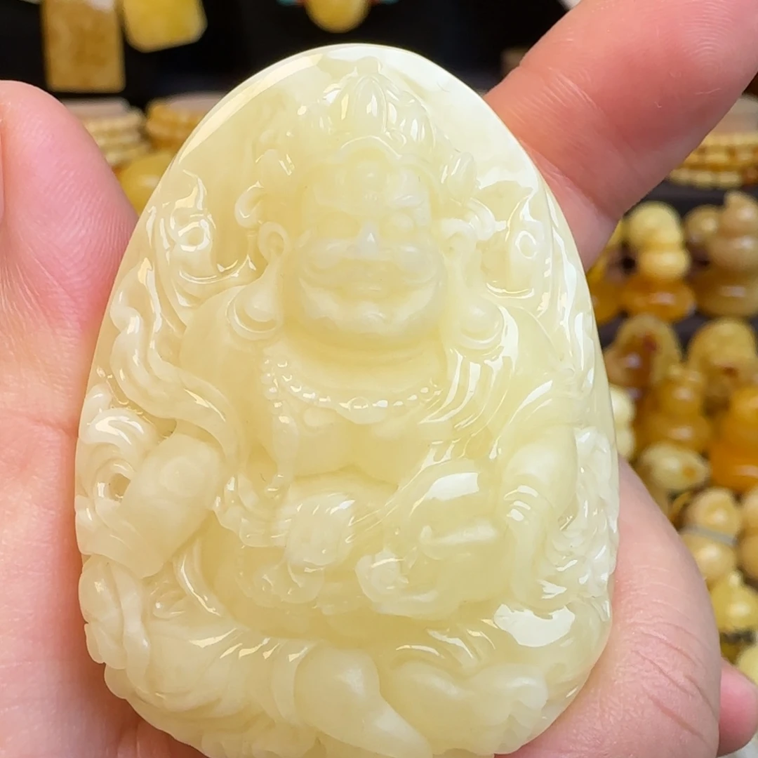 琥珀未镶嵌吊坠(赠链)天然白蜜蜜蜡黄财神吊坠
