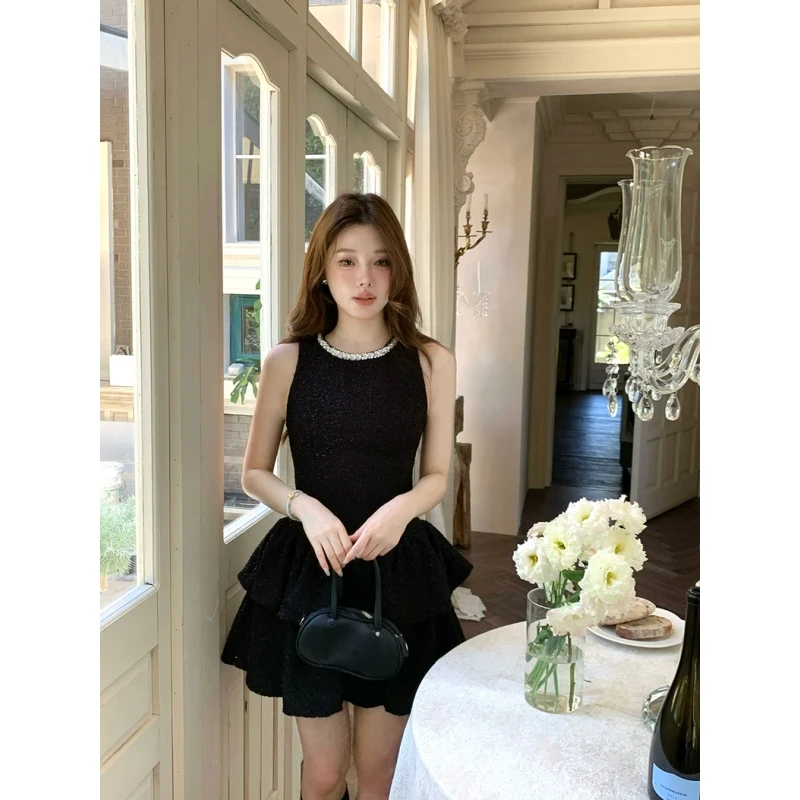 22025年夏季辣妹生日裙子高级感气质法式小黑裙黑色连衣裙礼服女