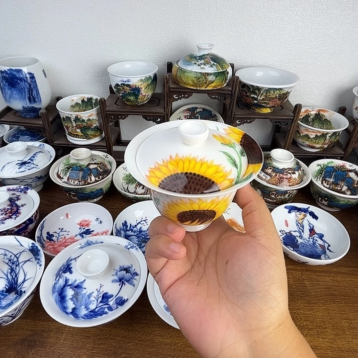忠意堂釉下彩向日葵盖碗