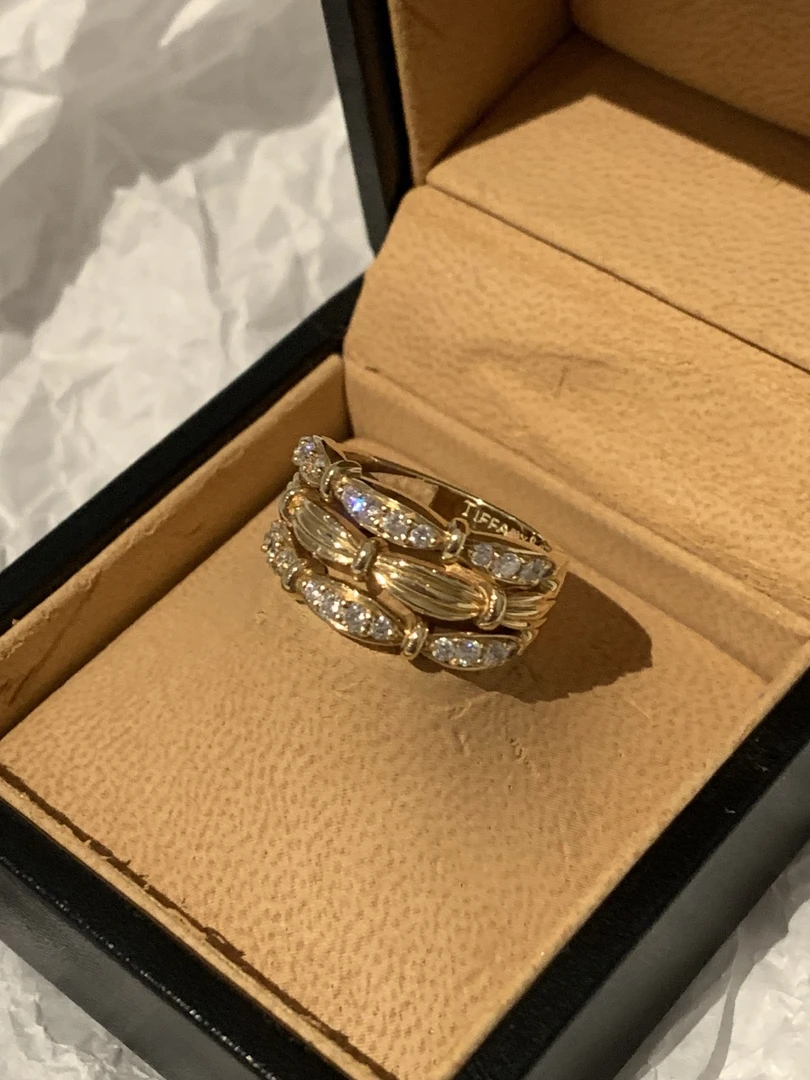95新 Tiffany & Co./蒂芙尼 HIHI/蒂芙尼素金镶钻戒指/12115675