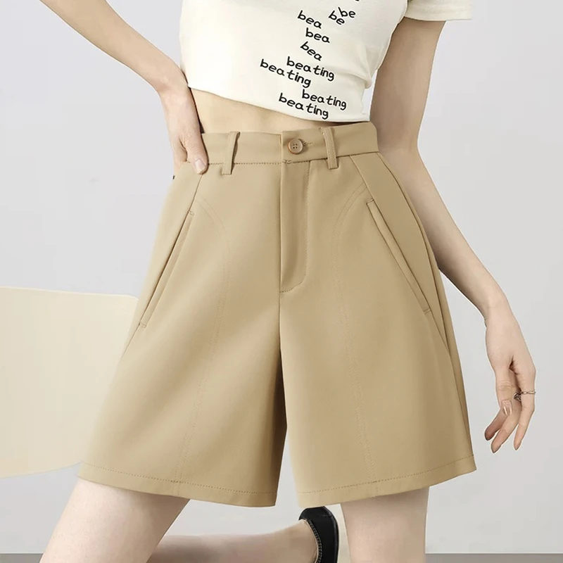 拉夏贝尔短裤女款爆款2025新款薄款a字四分裤子夏天高腰女士外穿